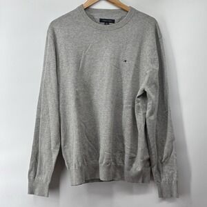 NWT NEW Tommy Hilfiger Flag Logo Grey Cotton Crewneck Sweater Men's Size xl